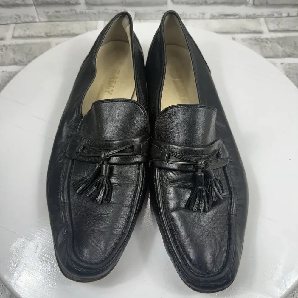 Bally Vintage Men’s Size 13 D Black Leather Tassels Loafers Shoes
